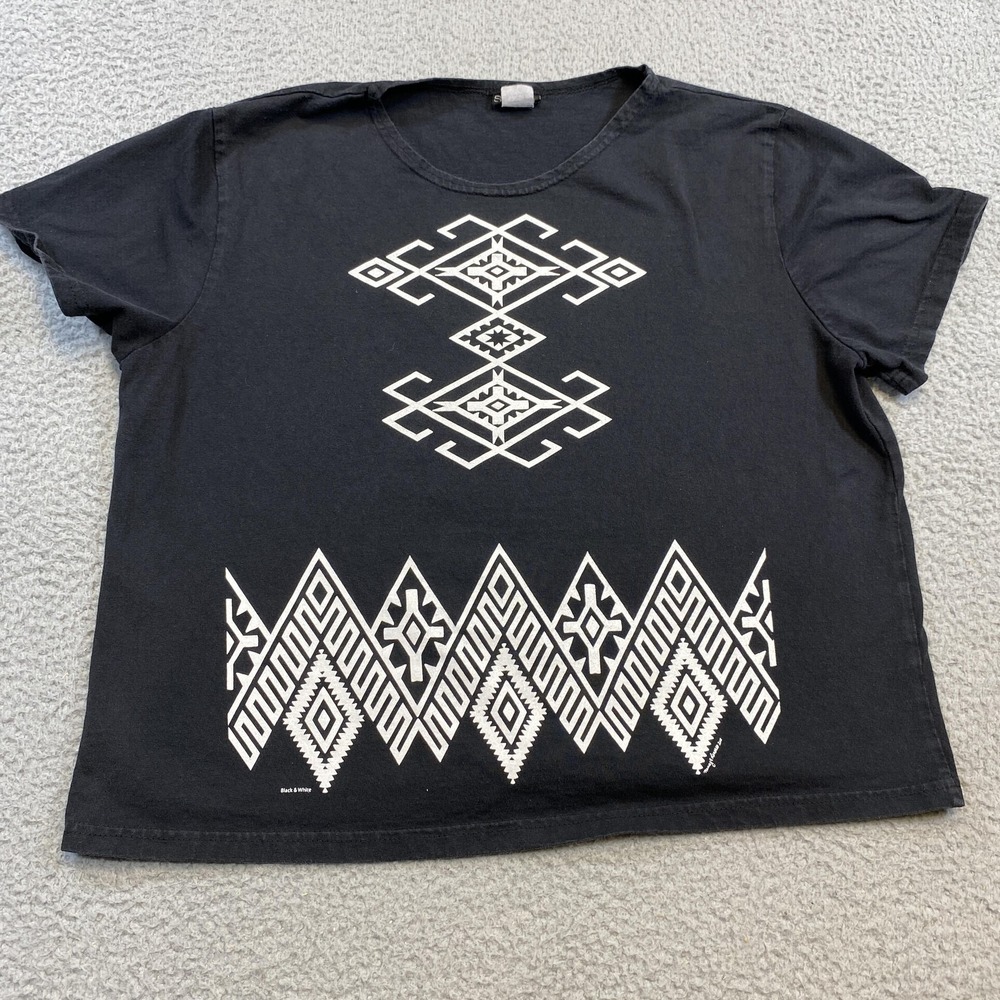 Sabaku Shirt Womens Large Black White Southwestern Aztec Graphic Made in USA